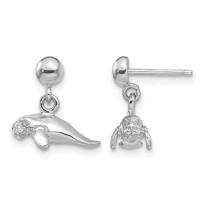 14K White Gold 3-D Polished Mini Manatee Dangle Post Earrings