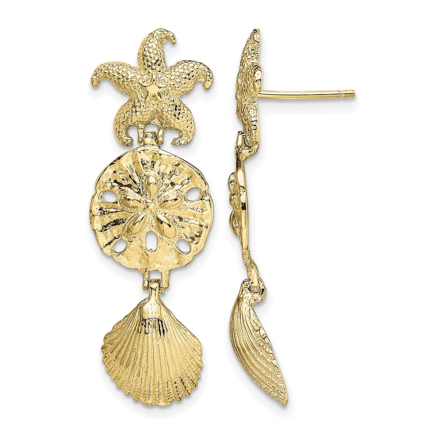 14K D/C Starfish, Shell ,Sand Dollar Dangle Earrings