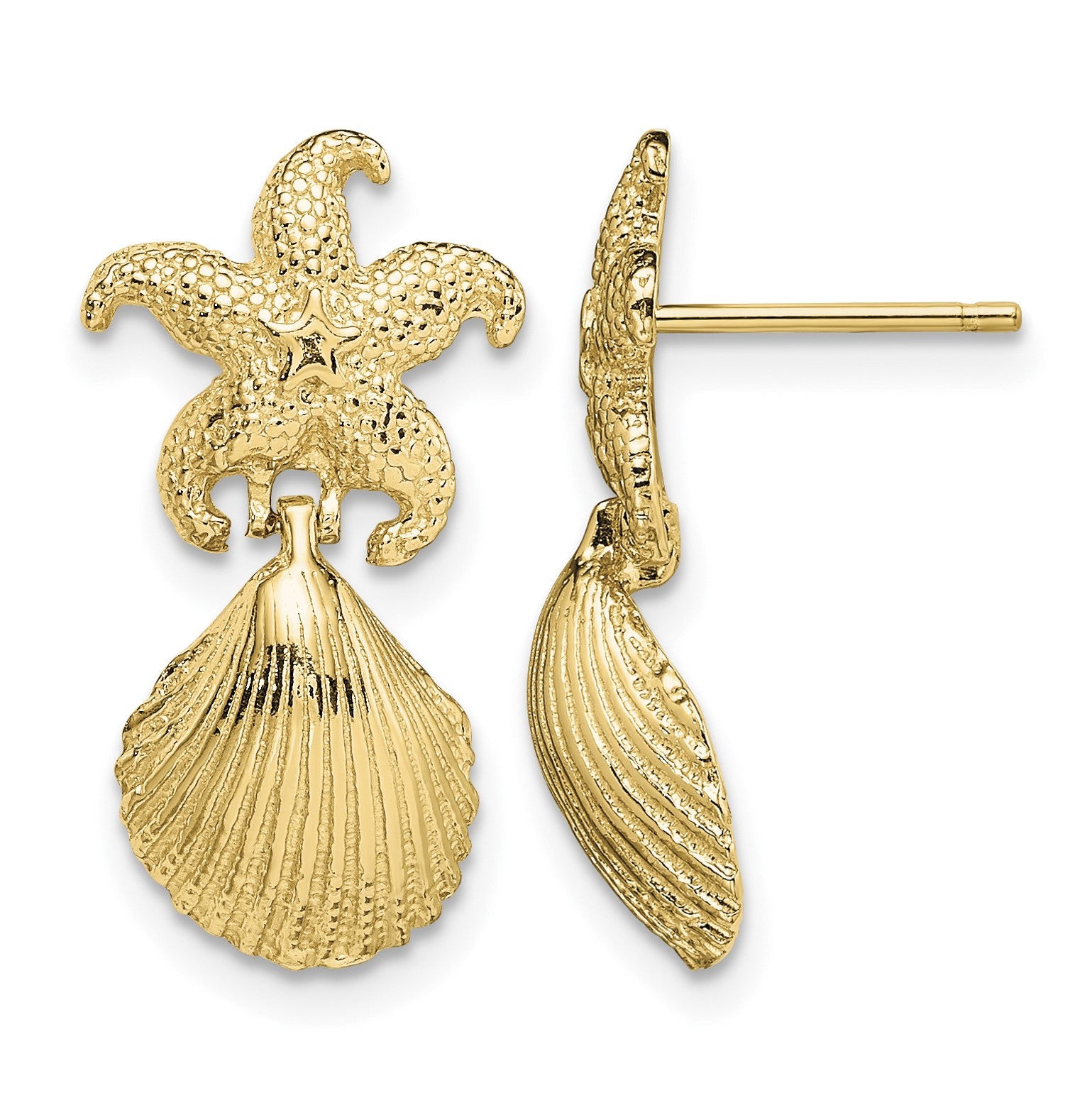 14K Starfish /Scallop Shell Dangle Earrings