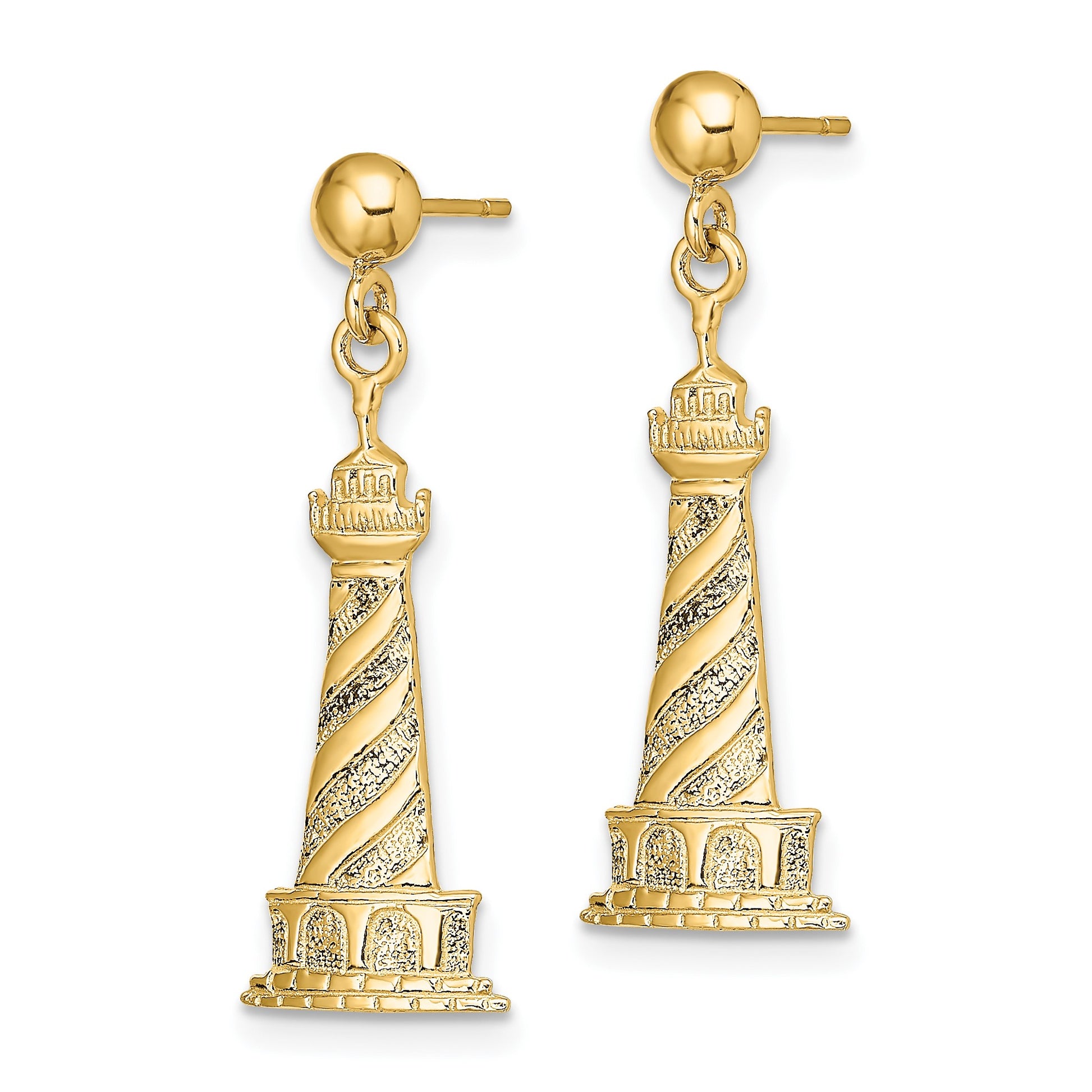 14K Cape Hatteras Lighthouse Dangle Post Earrings