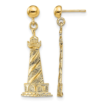 14K Cape Hatteras Lighthouse Dangle Post Earrings
