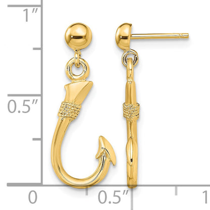14K 3-D Fish Hook Dangle Post Earrings