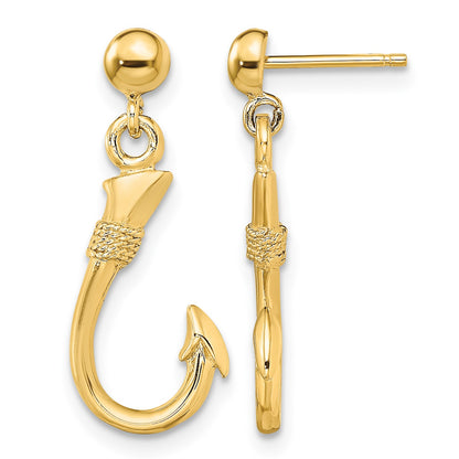 14K 3-D Fish Hook Dangle Post Earrings