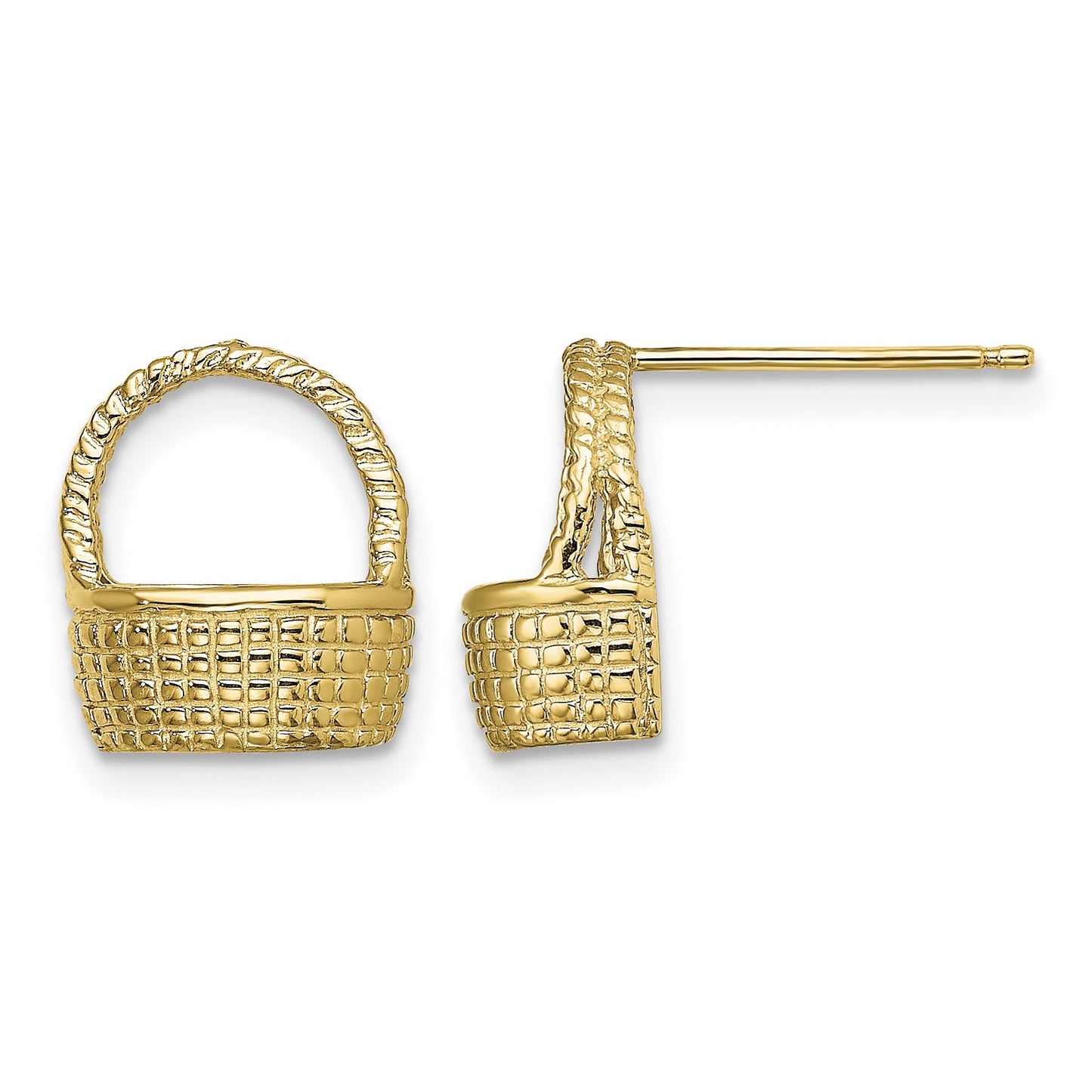14K Basket Flat Back Post Earrings