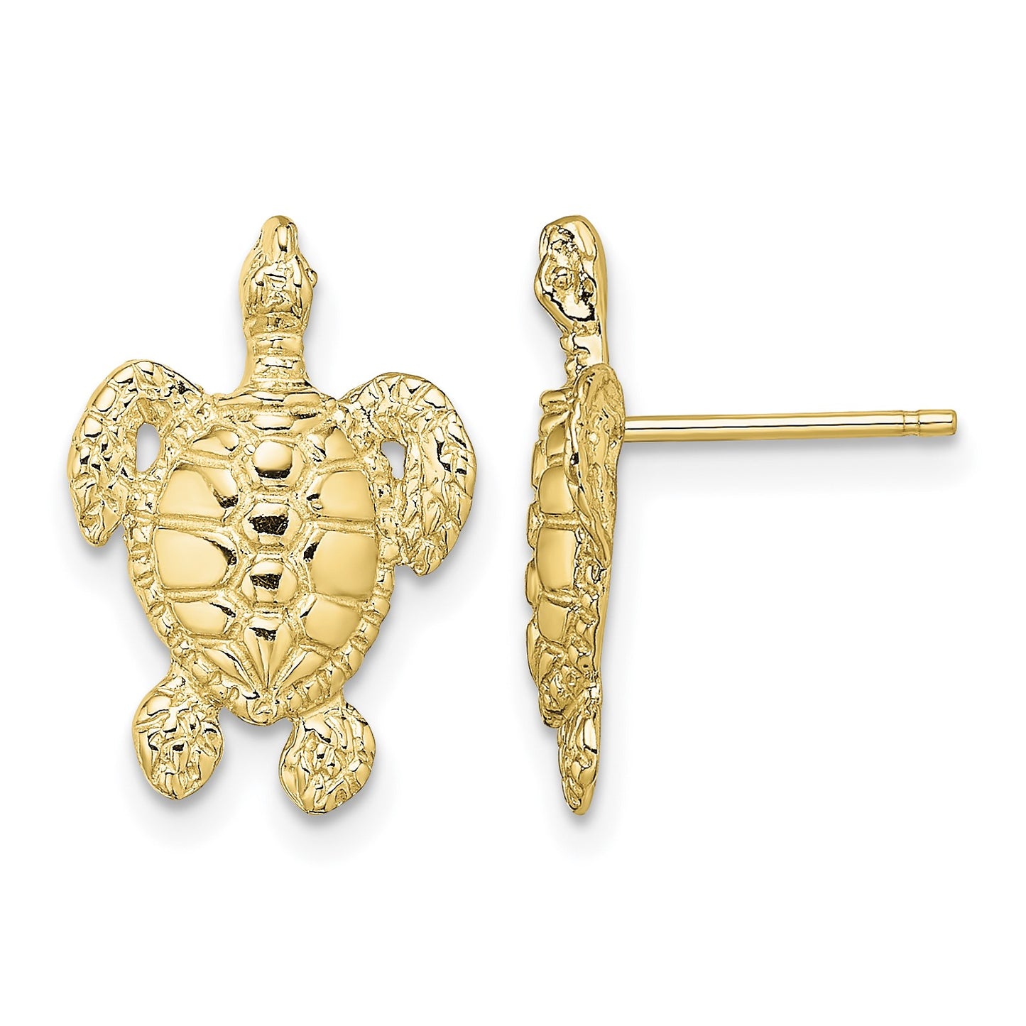 14K Polished and Textured Sea Turtle Post Earrings
