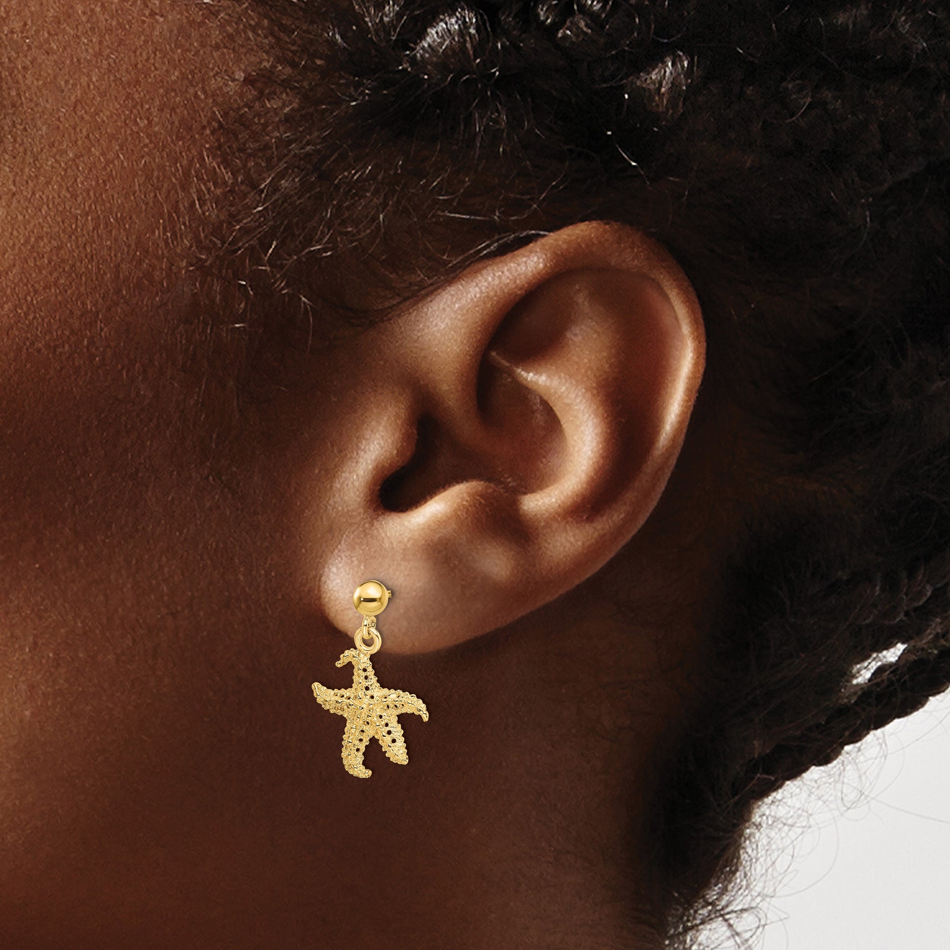 14K 3D Starfish Post Dangle Earrings