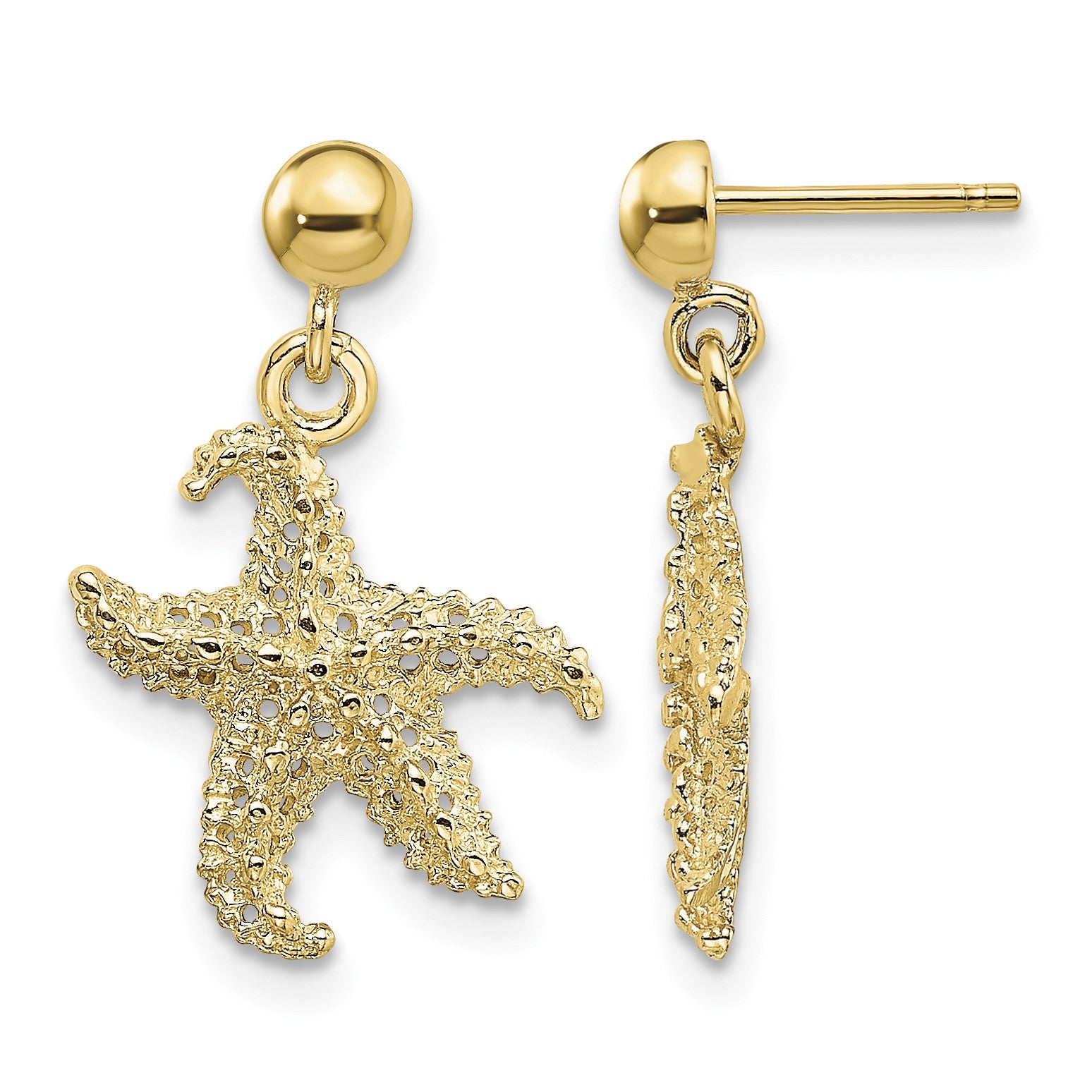 14K 3D Starfish Post Dangle Earrings