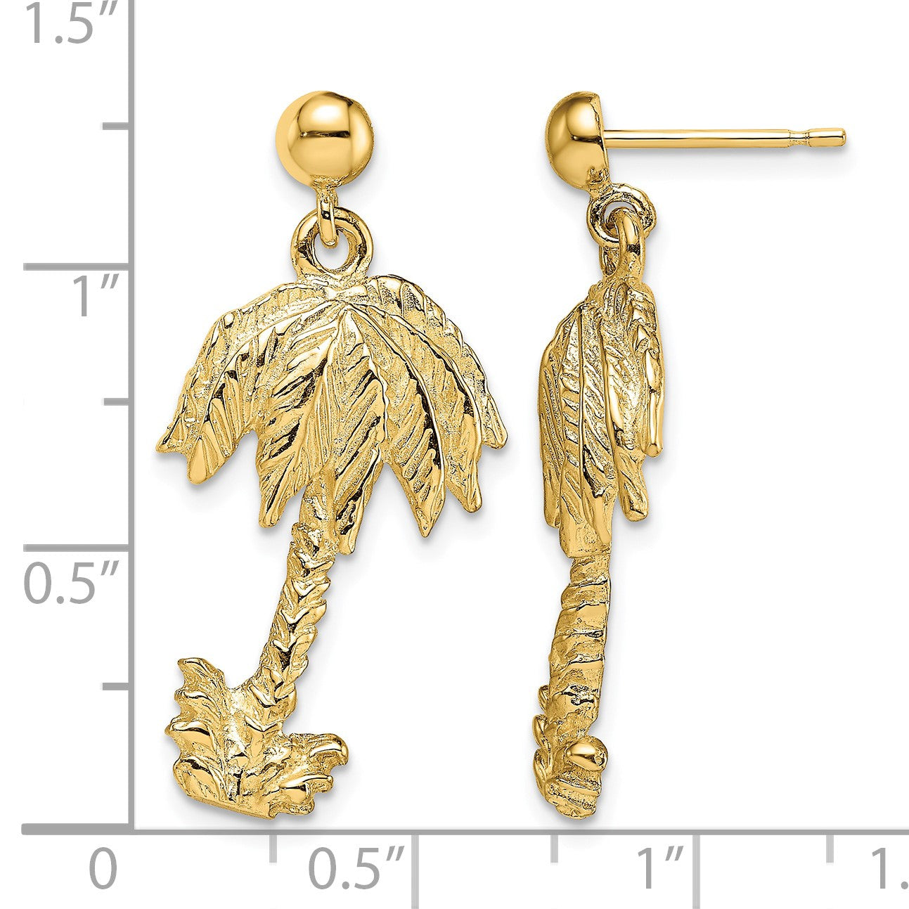 14k Palm Tree Dangle Post Earrings