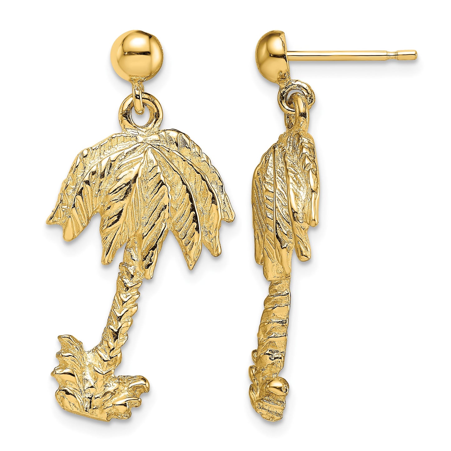 14k Palm Tree Dangle Post Earrings