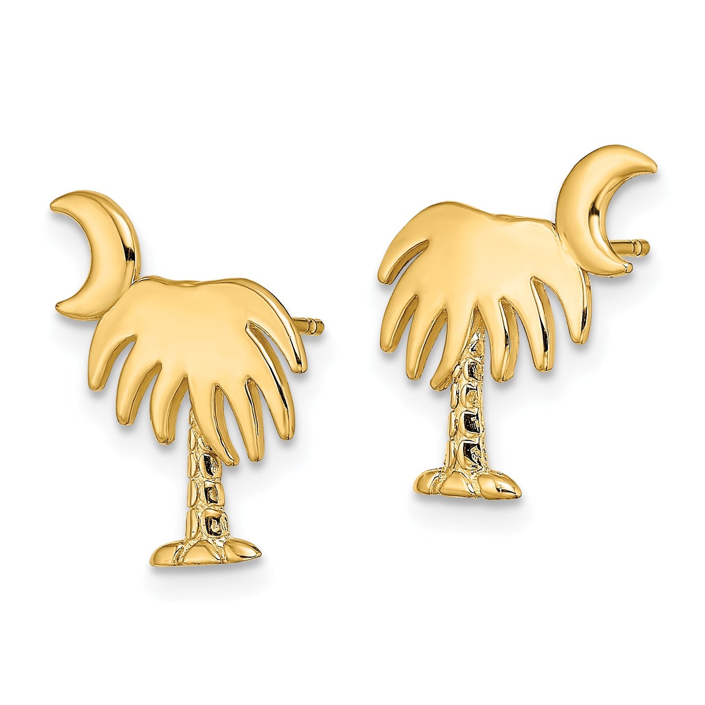 14K Charleston Palm Tree with Moon Post Earrings