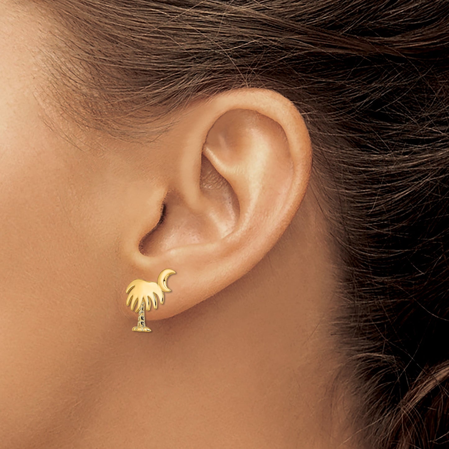 14K Charleston Palm Tree with Moon Post Earrings