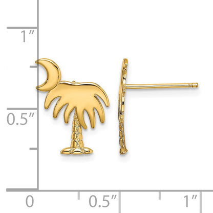 14K Charleston Palm Tree with Moon Post Earrings