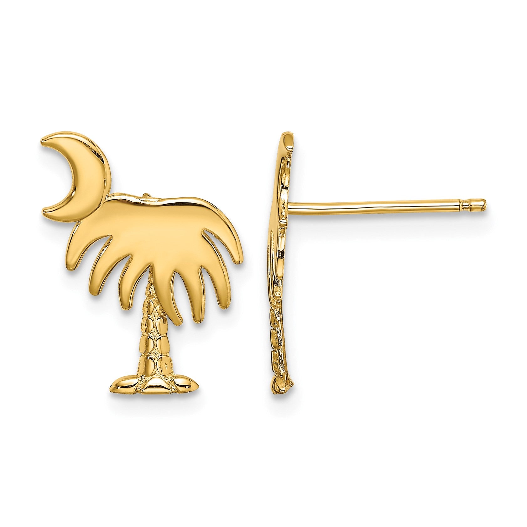 14K Charleston Palm Tree with Moon Post Earrings