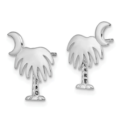14K White Gold White Charleston Palm Tree with Moon Post Earrings