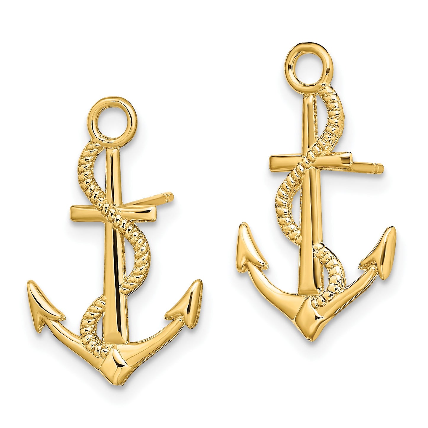 14K Polished and Textured Anchor with Rope Post Earrings