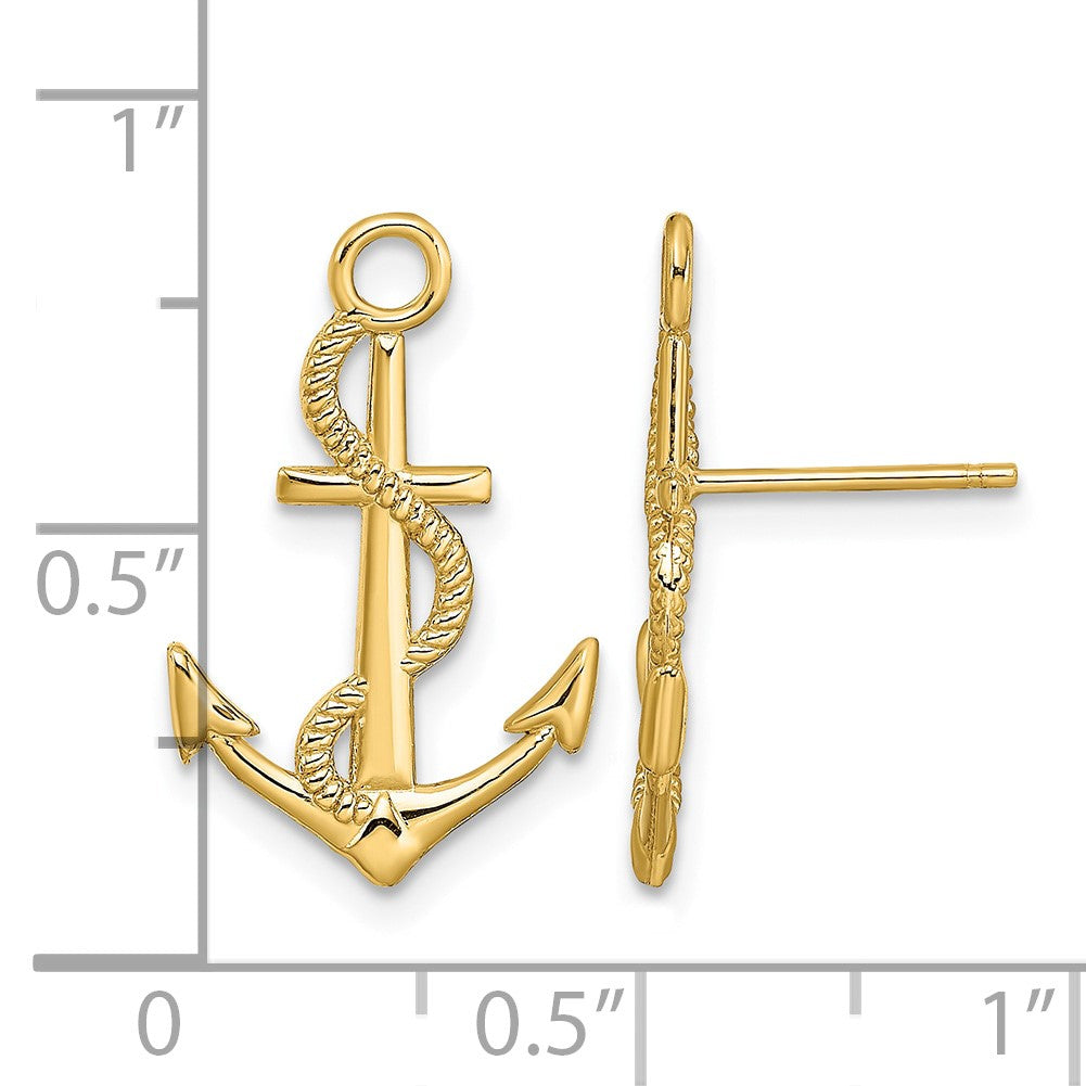 14K Polished and Textured Anchor with Rope Post Earrings