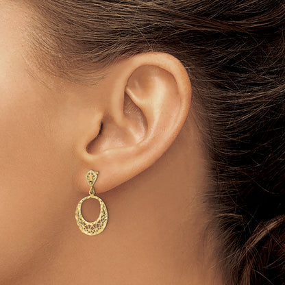 14K Diamond-cut Filigree Circle Dangle Post Earrings