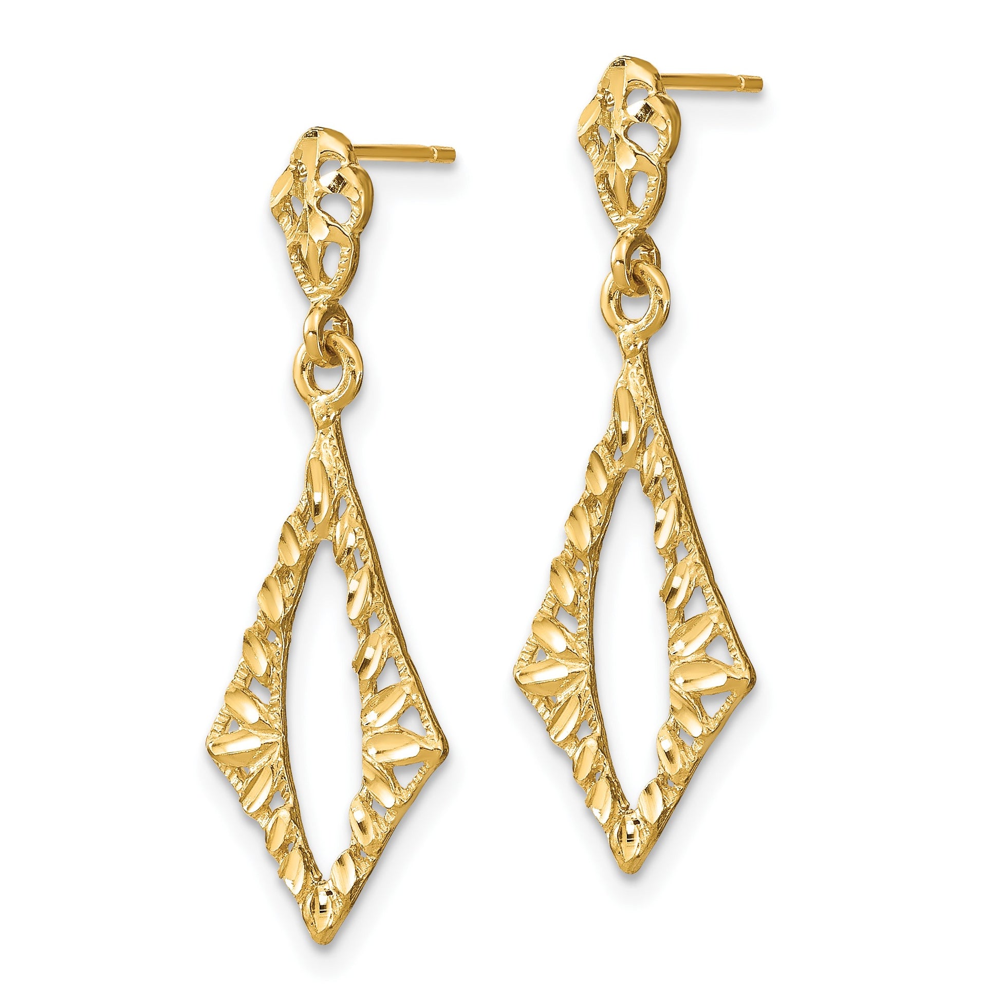 14K Diamond-cut Diamond Shape Dangle Post Earrings