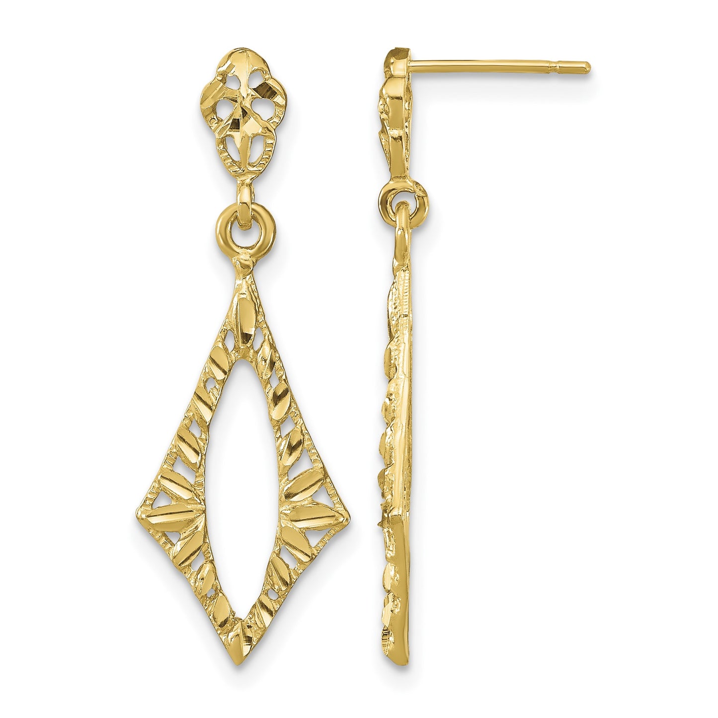 14K Diamond-cut Diamond Shape Dangle Post Earrings