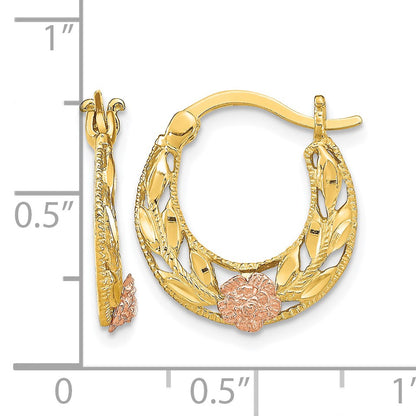 14K Two-Tone D/C Flowers Hoop Earrings