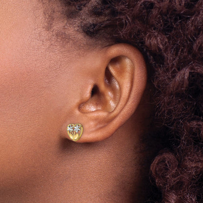 14k and White Rhodium Diamond-cut Flowers in Heart Post Earrings