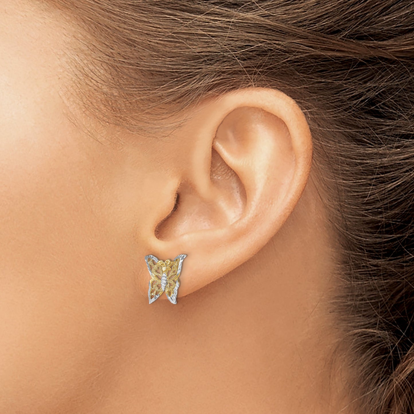 14k and White Rhodium Cut-out Butterfly Post Earrings