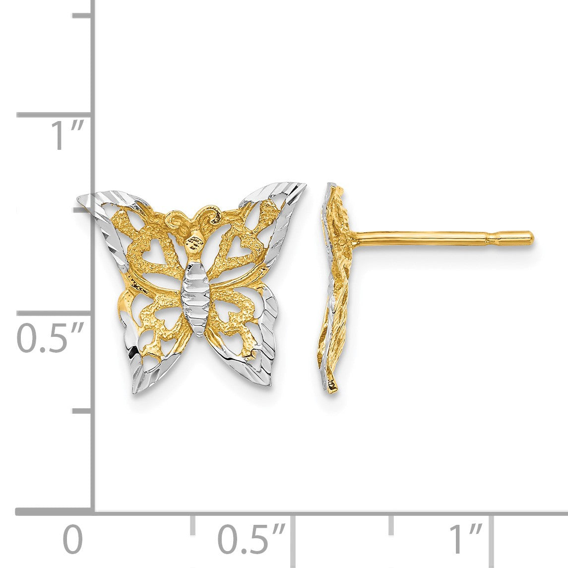 14k and White Rhodium Cut-out Butterfly Post Earrings