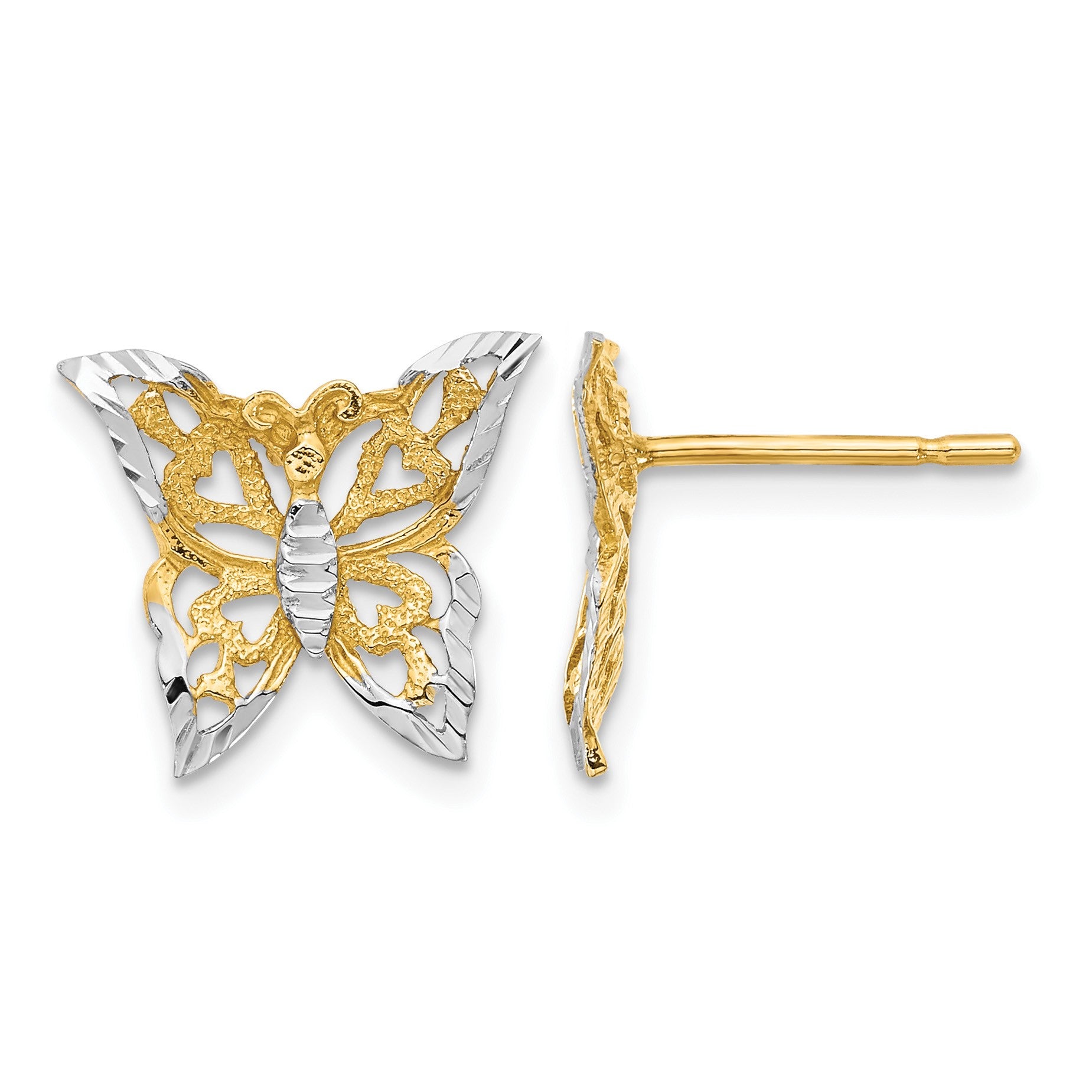 14k and White Rhodium Cut-out Butterfly Post Earrings