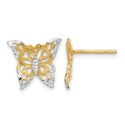 14k and White Rhodium Cut-out Butterfly Post Earrings
