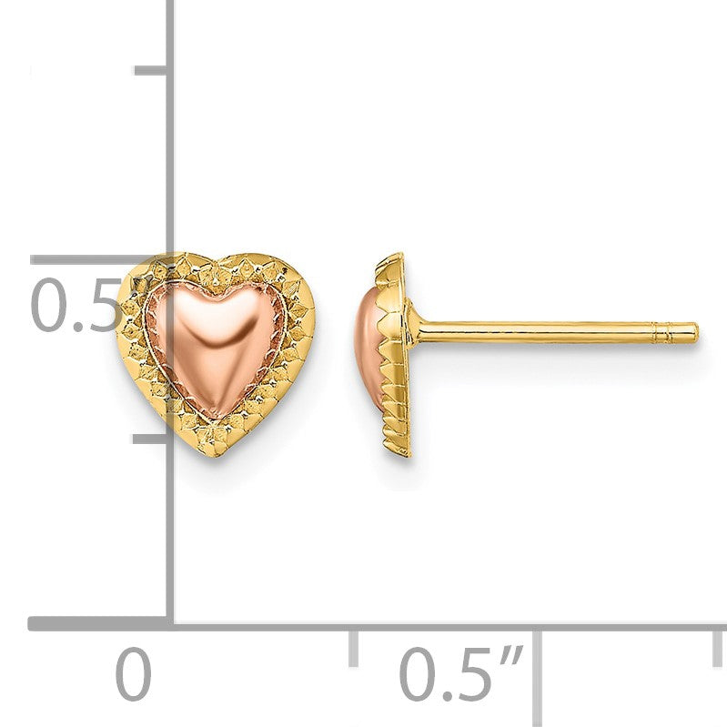 14k Two-Tone Beaded Heart Post Earrings