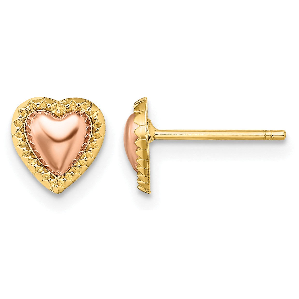14k Two-Tone Beaded Heart Post Earrings