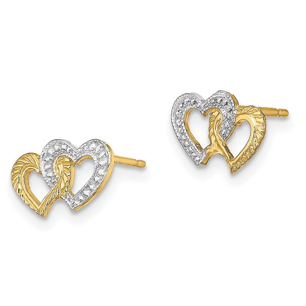 14K w/White Rhodium Polished Intertwined Hearts Post Earrings