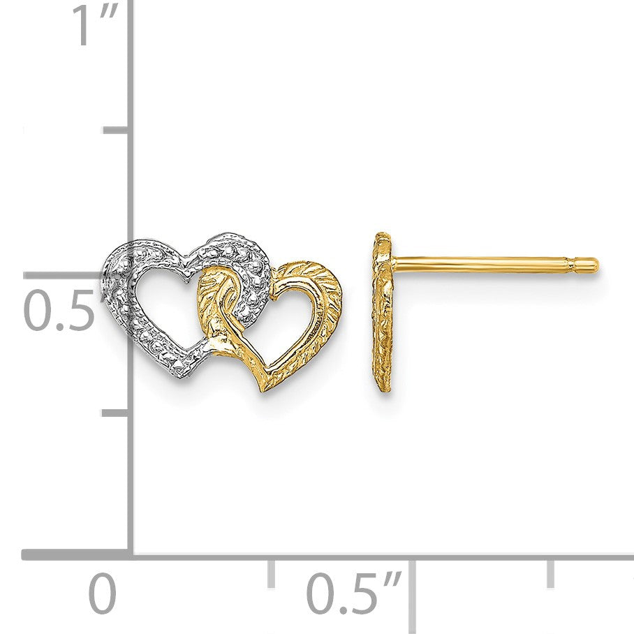 14K and White Rhodium Polished Intertwined Hearts Post Earrings