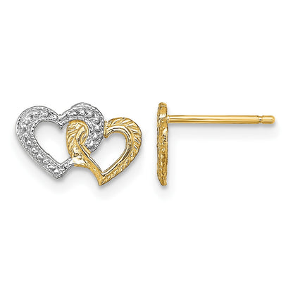14K and White Rhodium Polished Intertwined Hearts Post Earrings