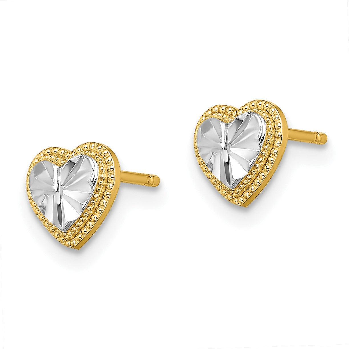 14k and White Rhodium Diamond-cut Heart Post Earrings