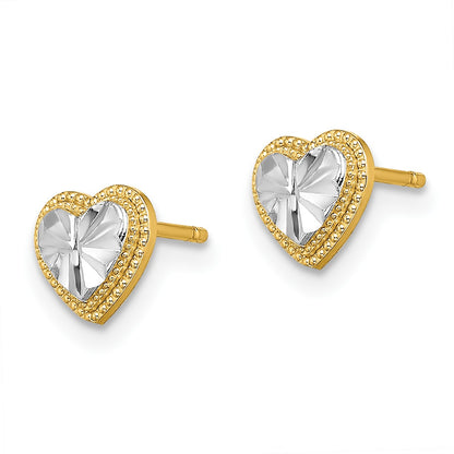 14k and White Rhodium Diamond-cut Heart Post Earrings