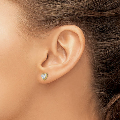14k and White Rhodium Diamond-cut Heart Post Earrings