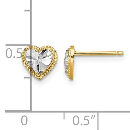 14k and White Rhodium Diamond-cut Heart Post Earrings