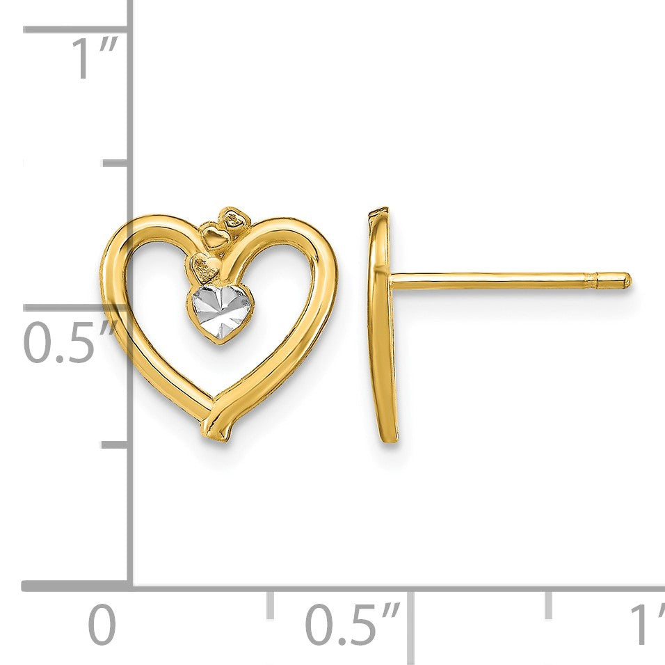 14k and White Rhodium Diamond-cut Heart Post Earrings