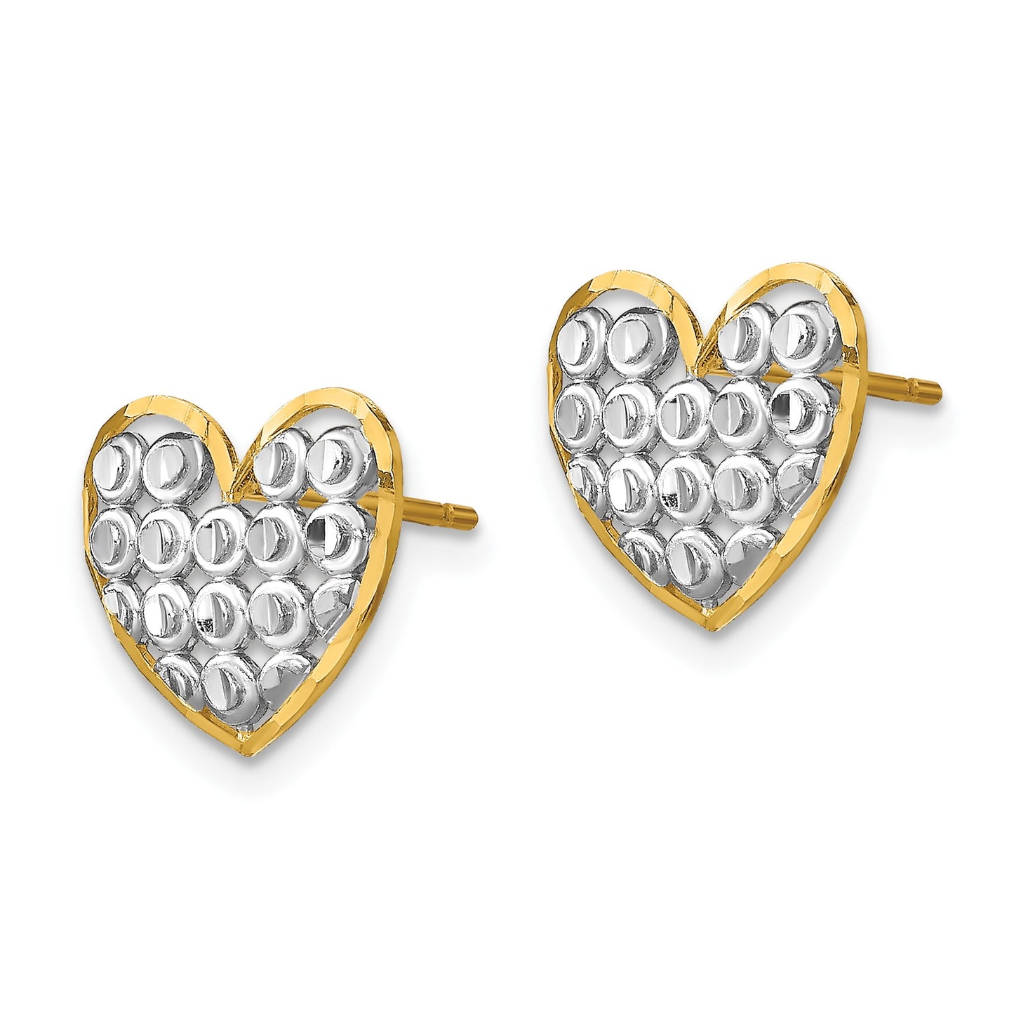 14k and White Rhodium Diamond-cut Circles in Heart Post Earrings