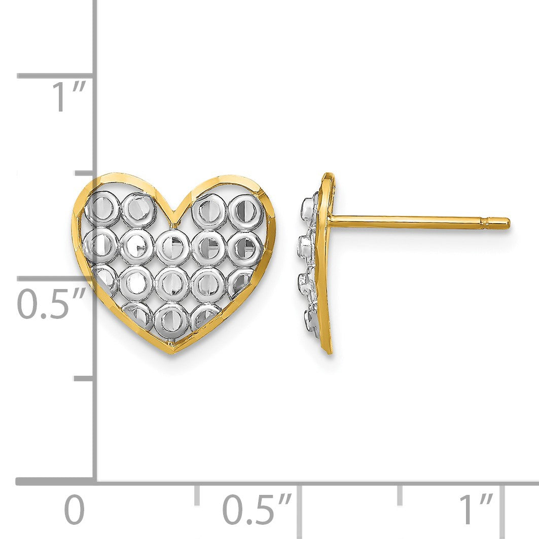 14k and White Rhodium Diamond-cut Circles in Heart Post Earrings