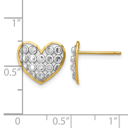 14k and White Rhodium Diamond-cut Circles in Heart Post Earrings