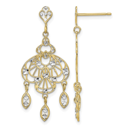 14K and White Rhodium Diamond-cut Chandelier-Style Dangle Post Earrings