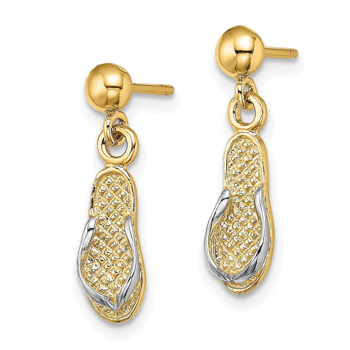 14K and White Rhodium Flip-Flop Dangle Post Earrings