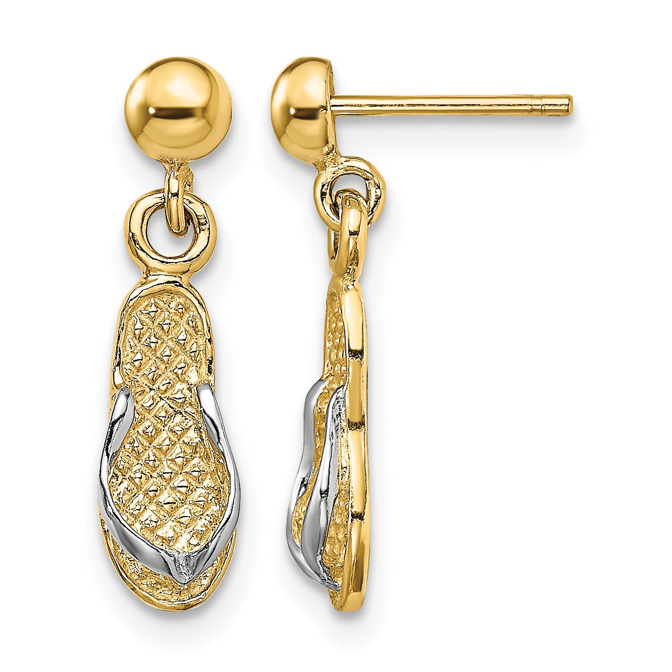 14K and White Rhodium Flip-Flop Dangle Post Earrings