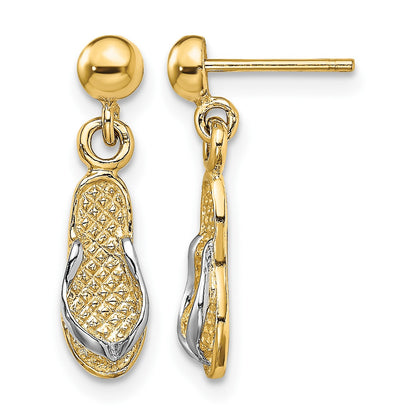 14K and White Rhodium Flip-Flop Dangle Post Earrings