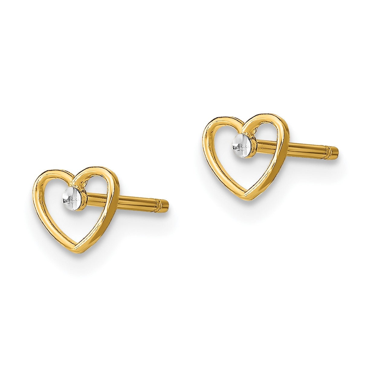 14k and White Rhodium Diamond-cut Heart Post Earrings