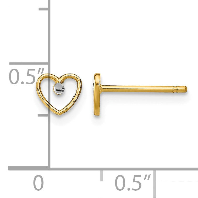 14k and White Rhodium Diamond-cut Heart Post Earrings