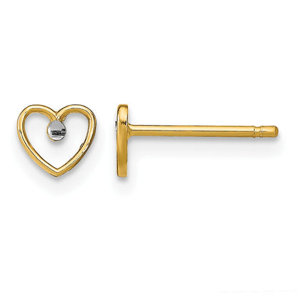 14k and White Rhodium Diamond-cut Heart Post Earrings