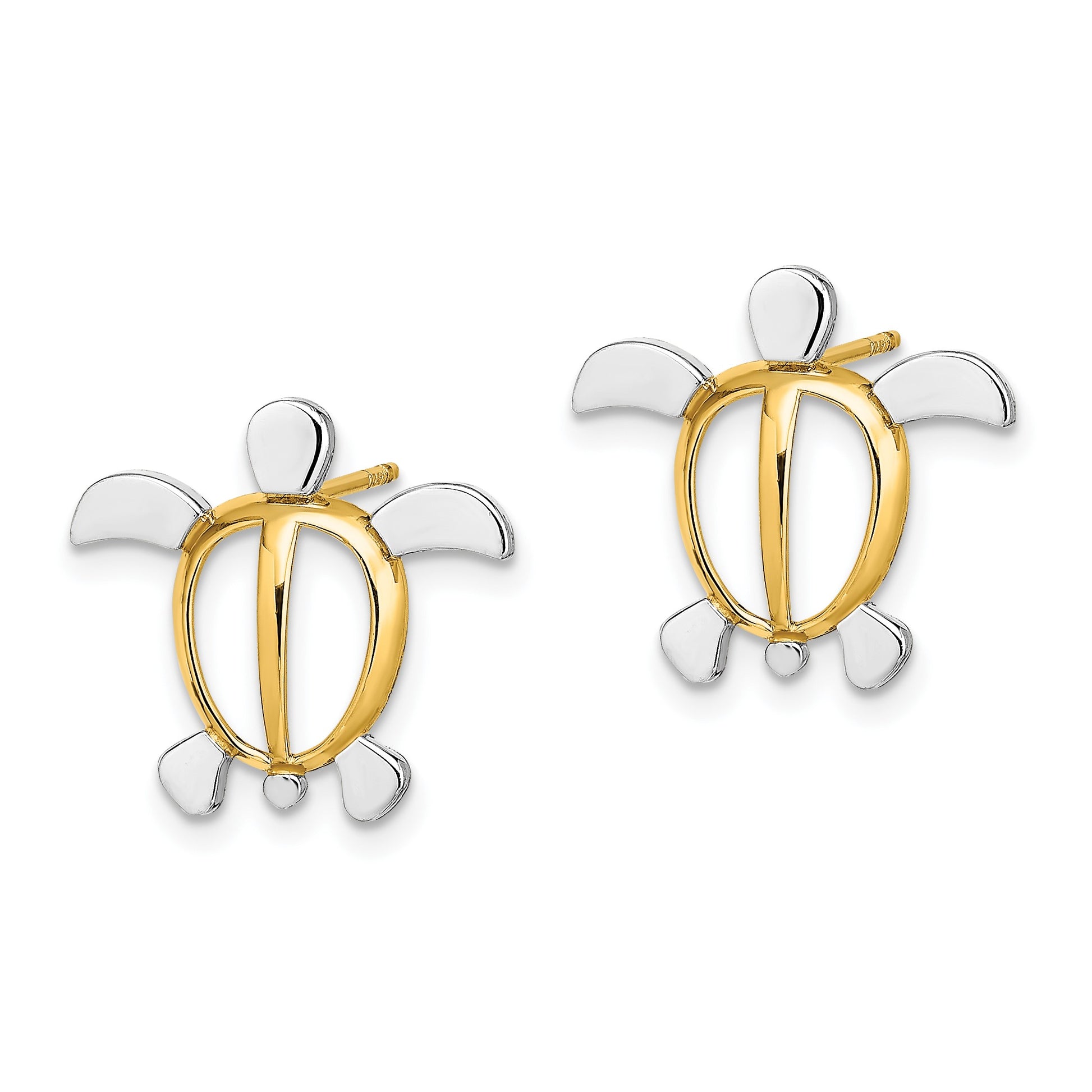14K and White Rhodium Sea Turtle Post Earrings